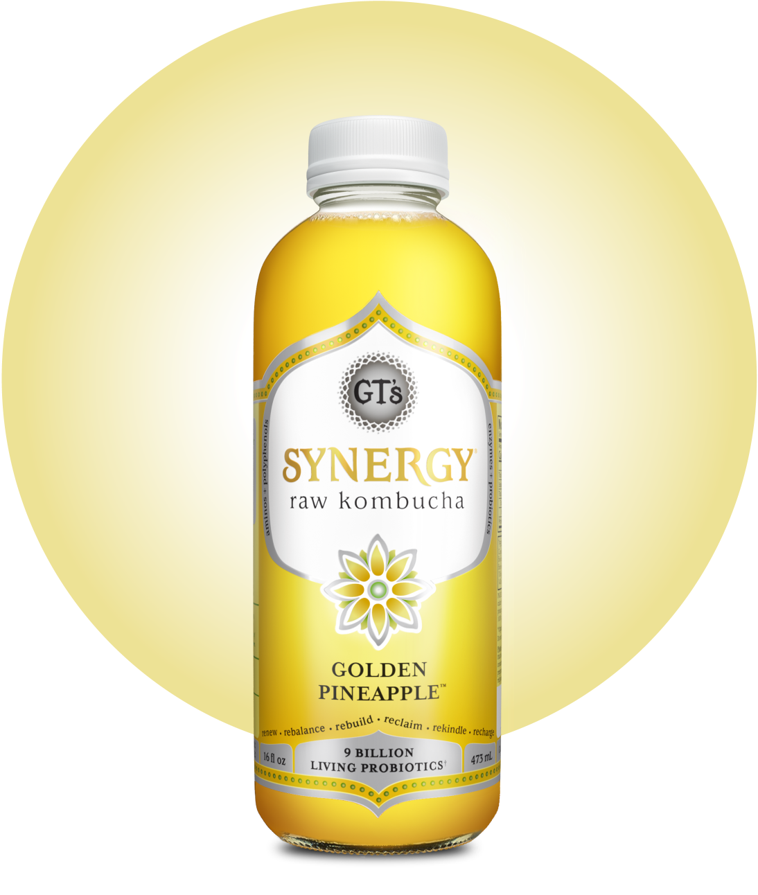 GT's SYNERGY Raw Kombucha Golden Pineapple Bottle